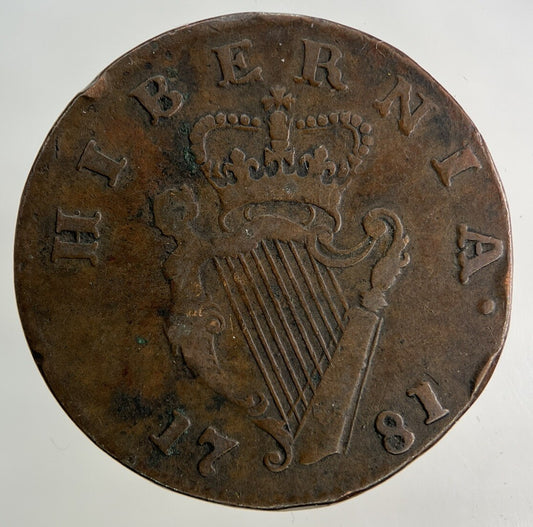 1781 Irish Half - Penny Coin | Fine Collectable Grade