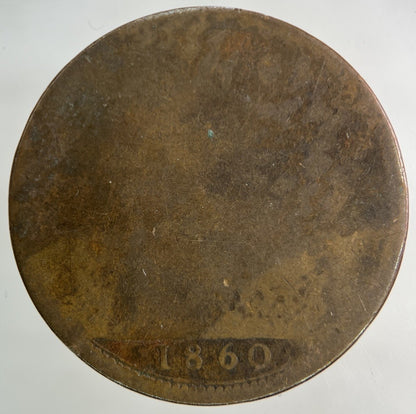 1860 Victoria One Penny Coin | Worn Grade