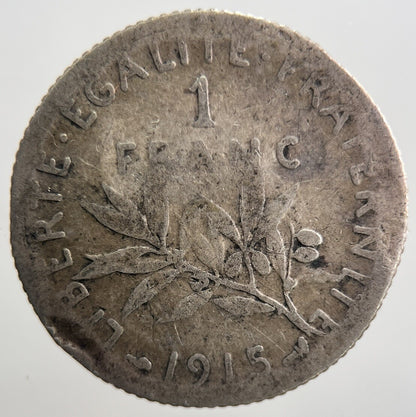 1915 France 1 One Franc Silver Coin | Fair Grade