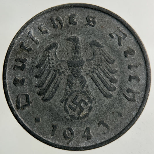 1943 Germany German Nazi 10 Pfennig Coin | Fine Collectable Grade