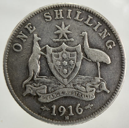 1916 - M Australia Shilling Silver Coin | Fine Collectable Grade