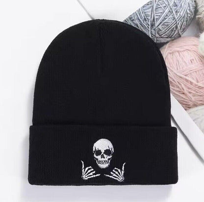 Mens Womens Casual Black Cotton Skull Cap Bobble Hat UK