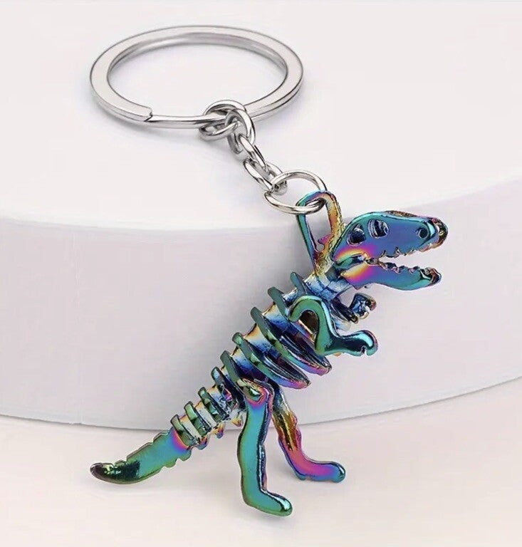 Metal Multicoloured T - Rex Dinosaur Shaped Keyring Premium Keychain Gift UK