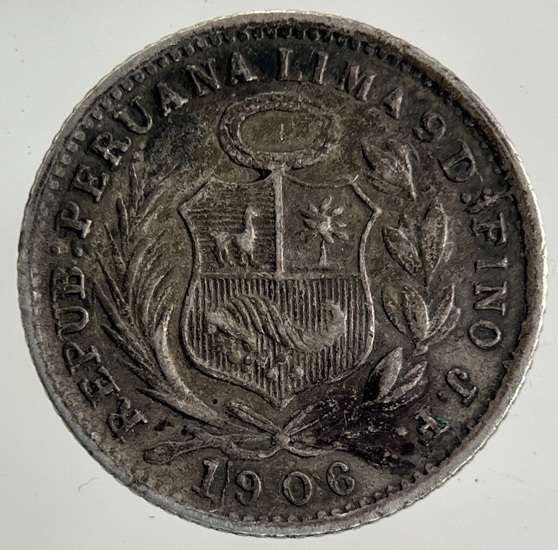 1906 Peru 1/2 Half Dino Silver Coin | Fine Collectable Grade