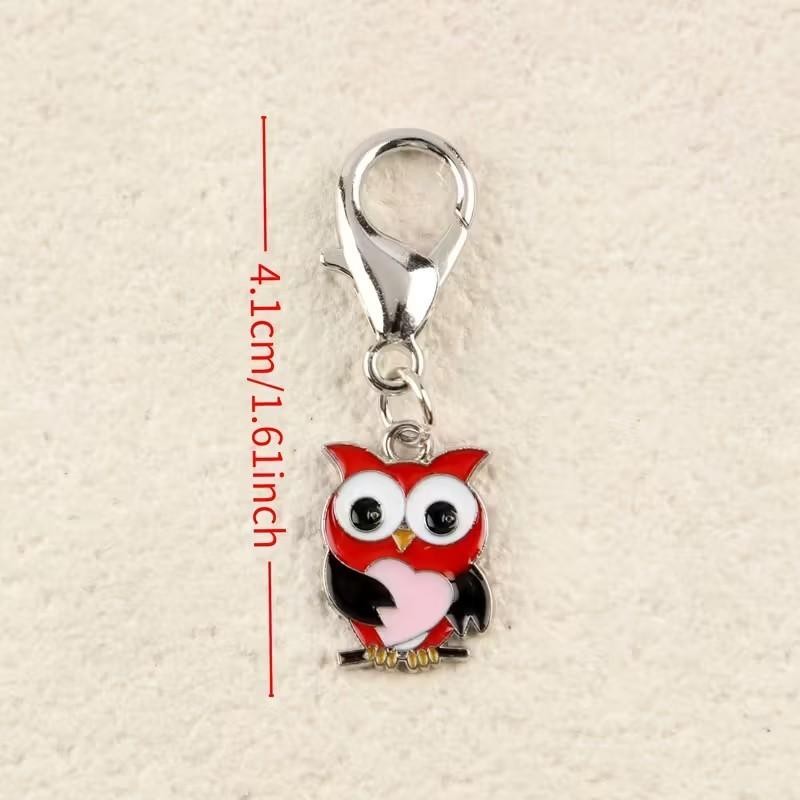 Mini Metal Red Owl With Pink Love Heart Animal Charm Keyring Keychain Gift UK