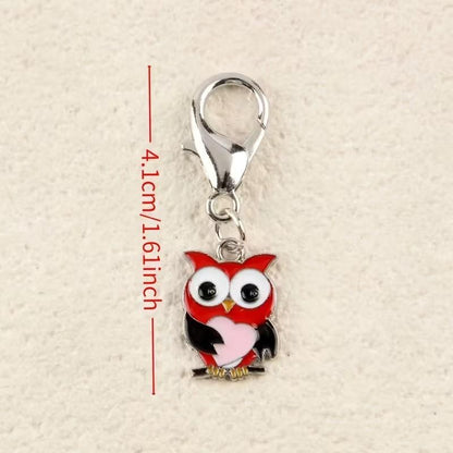 Mini Metal Red Owl With Pink Love Heart Animal Charm Keyring Keychain Gift UK
