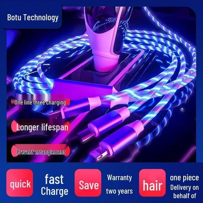 3 in 1 Green LED USB Cable Charging Cable Multi Charger iPhone Lightening Type C