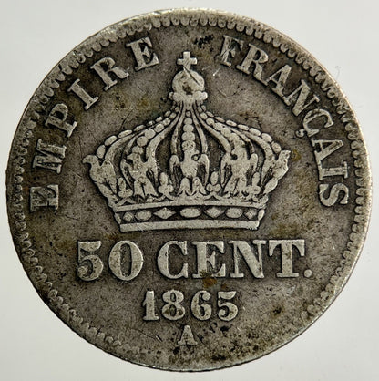 1865 France 50 Centimes Silver Coin | Fine Collectable Grade
