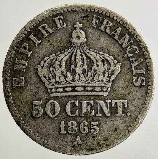 1865 France 50 Centimes Silver Coin | Fine Collectable Grade