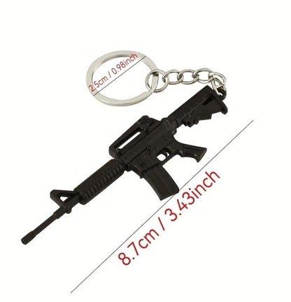 Metal Black Assault Rifle Shaped Keyring Premium Keychain Gift UK