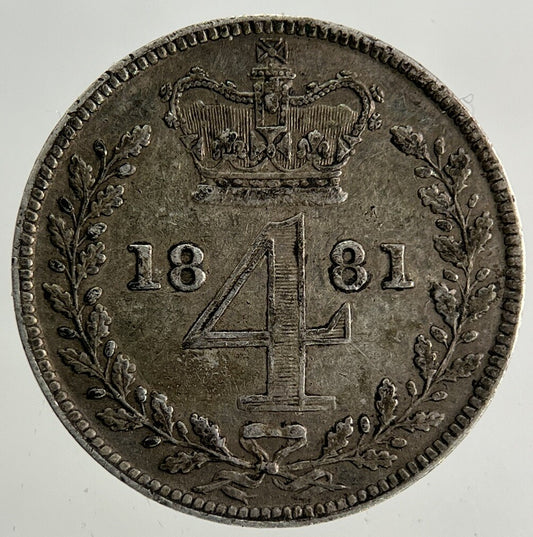 1881 Victoria Maundy Four - Pence Silver Coin | Very High Grade