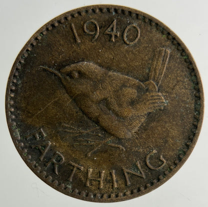 1940 George VI Wren Farthing Coin | Fine Collectable Grade