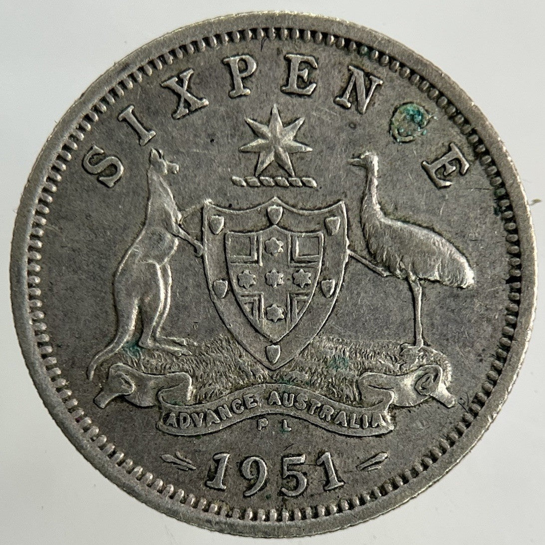 1951 Australia Sixpence Silver Coin | Fine Collectable Grade
