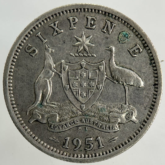 1951 Australia Sixpence Silver Coin | Fine Collectable Grade