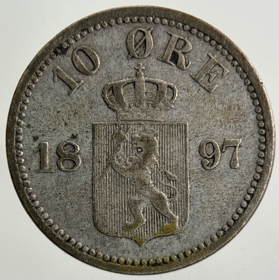 1897 Norway 10 Ore Silver Coin | Fine Collectable Grade