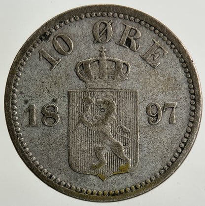 1897 Norway 10 Ore Silver Coin | Fine Collectable Grade