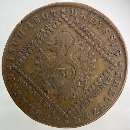 1807 Austria 30 Kreuzer Coin | Fine Collectable Grade