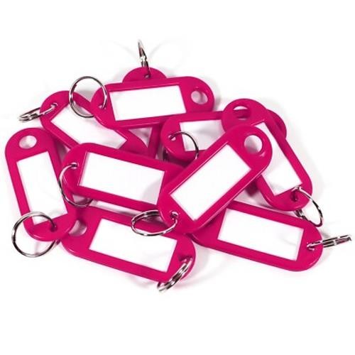 10 x Pink Plastic Key - Ring ID Tags Name Label Key Fob Tag - UK Stock
