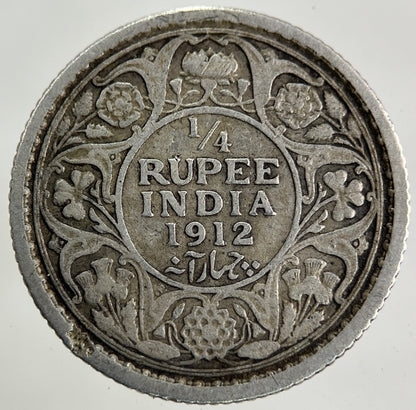 1912 India 1/4 Quarter Rupee Silver Coin | Fine Collectable Grade