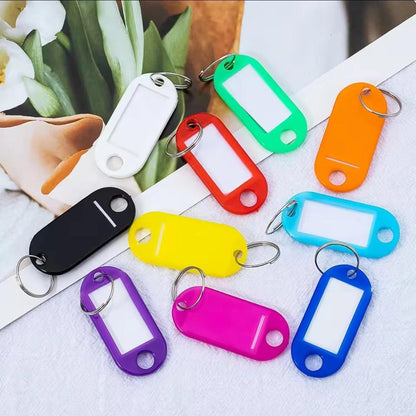 10 x Multi - Coloured Plastic Key - Ring ID Tags Name Label Key Fob Tag - UK Stock