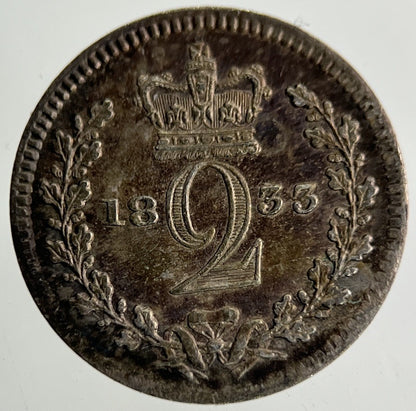 1833 William IV Maundy Two - Pence Silver Coin | Very High Grade