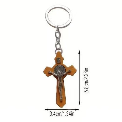Jesus Christ Wooden Cross Religious Keyring Keychain Gift UK