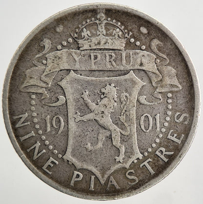 1901 Cyprus Nine 9 Piastres Silver Coin | Fine Collectable Grade | a9299