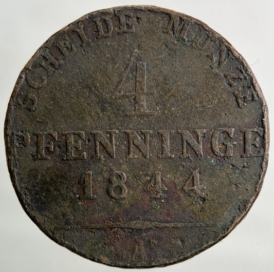 1844 Germany 4 Pfennig Coin | Fine Collectable Grade