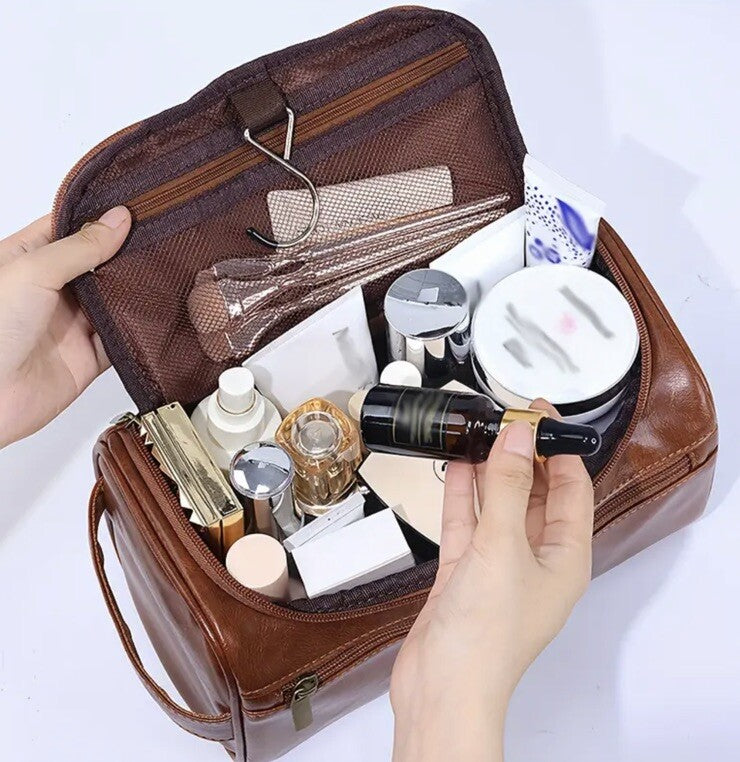 Men’s Dark Brown Toiletry Travel Bag Large Capacity Organizer Premium UK Stock