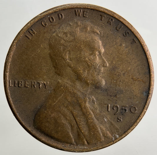 1950 - S US USA Lincoln One Cent Coin | Collectable Grade