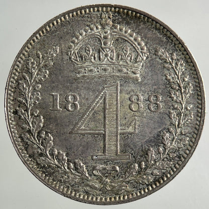 1888 Victoria Maundy Four - Pence Silver Coin | Very High Grade