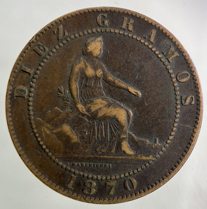 1870 Spain 10 Centimos Coin | Fine Collectable Grade