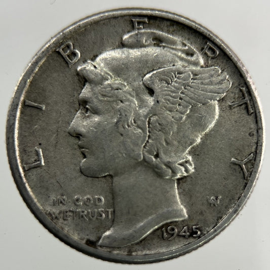 1945 US USA Mercury Dime Silver Coin | Fine Collectable Grade