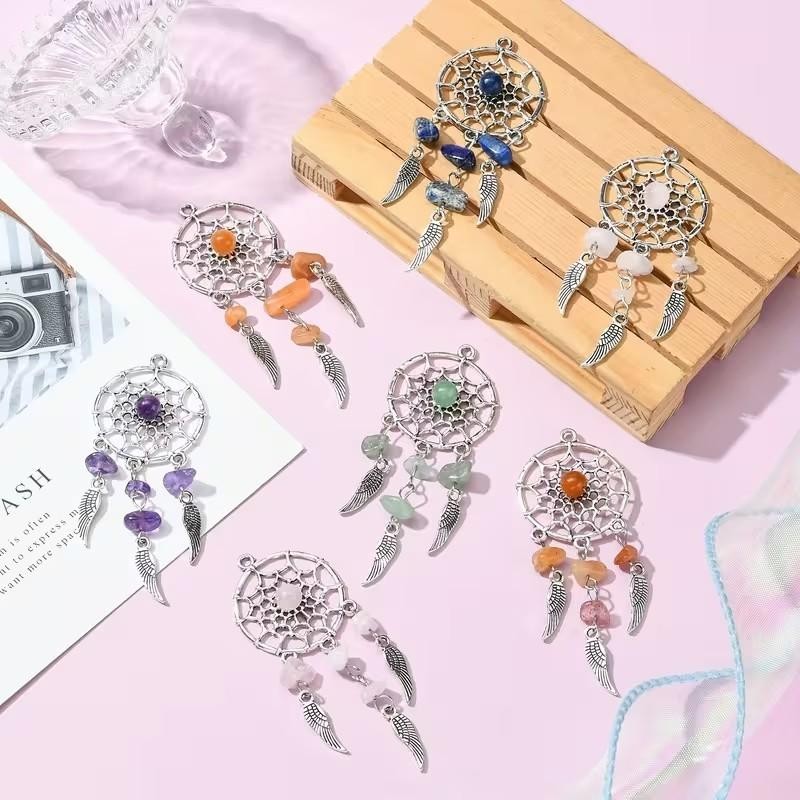 Mini Metal Purple Stones Dream Catcher Charm Keyring Keychain Gift UK
