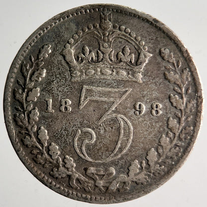 1898 Veiled Head Victoria Threepence Silver Coin | Collectable Grade | a4028