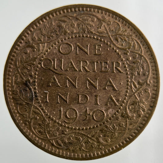 1940 India Quarter 1/4 Anna Coin | Fine Collectable Grade