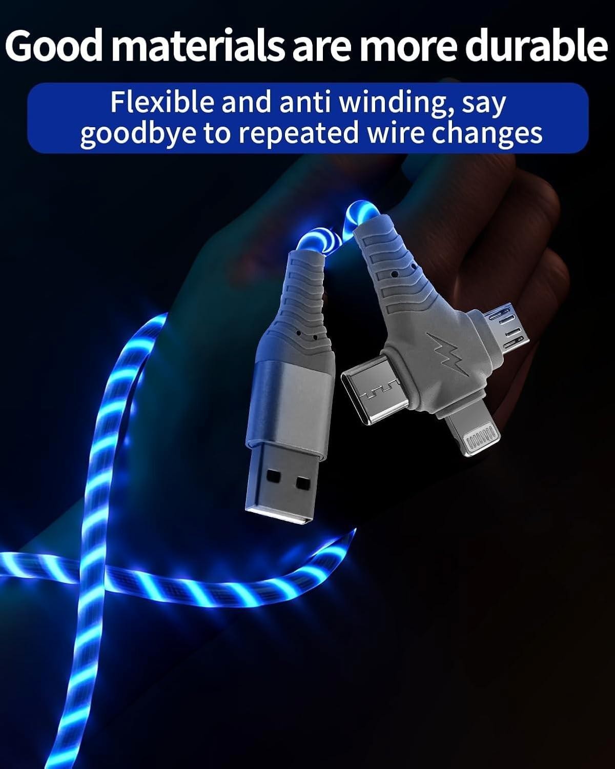 3 in 1 Blue LED USB Cable Charging Cable Multi Charger iPhone Lightening Type C