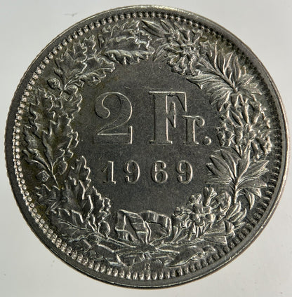 1969 Switzerland Swiss 2 Francs Coin | Very High Grade