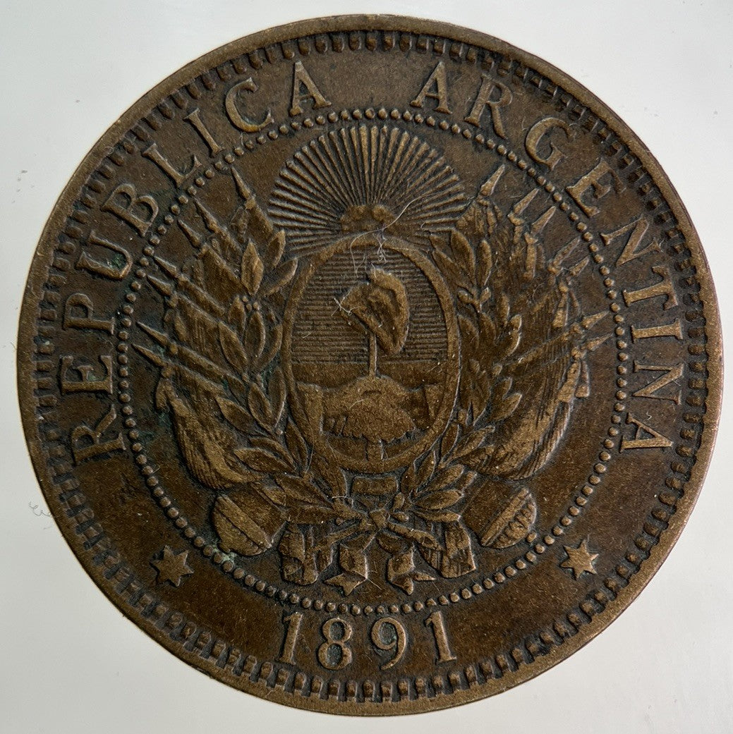 1891 Argentina 2 Dos Centavos Coin | Fine Collectable Grade