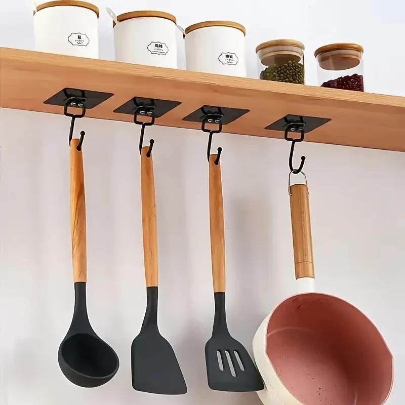 x4 Black Kitchen Hooks Wall Mounted Cupboard Bathroom Utensil Hanging Holder