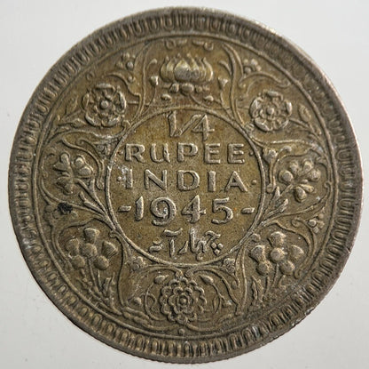 1945 India 1/4 Quarter Rupee Silver Coin | Very High Grade | a7669