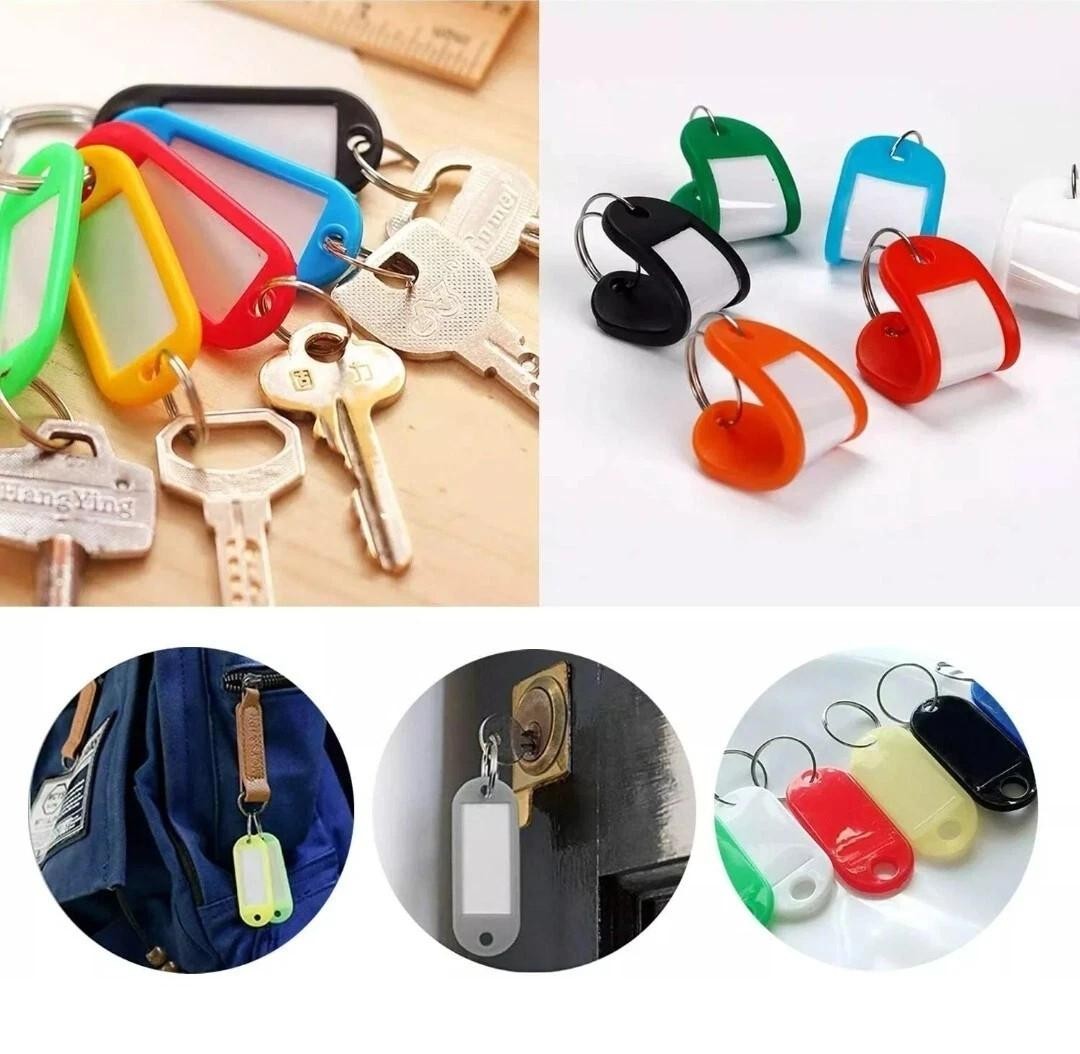 10 x White Plastic Key - Ring ID Tags Name Label Key Fob Tag - UK Stock