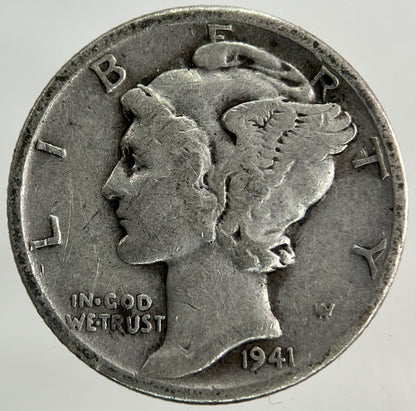 1941 - D US USA Mercury Dime Silver Coin | Fine Collectable Grade