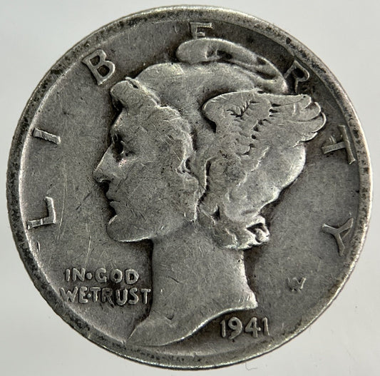 1941 - D US USA Mercury Dime Silver Coin | Fine Collectable Grade