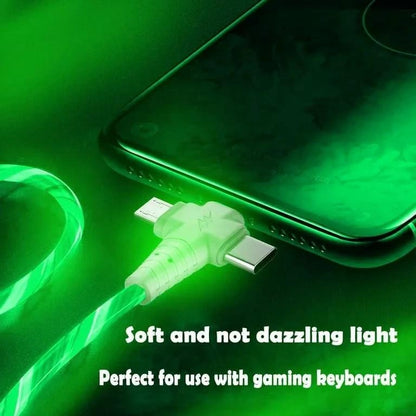 3 in 1 Green LED USB Cable Charging Cable Multi Charger iPhone Lightening Type C