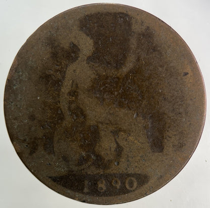 1890 Victoria One Penny Coin | Worn Grade
