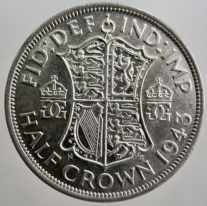 1943 George VI Half - Crown Silver Coin | Fine Collectable Grade | a8072