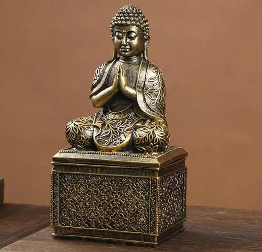 Folded Hands Meditating Buddha Statue Jewellery Box Home Sculpture Gift UK