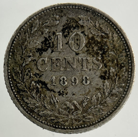 1898 Netherlands 10 Cents Silver Coin | Fine Collectable Grade