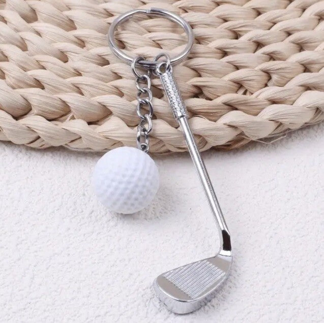 Mini Metal Golf Club & Ball Shaped Keyring Premium Keychain Gift UK